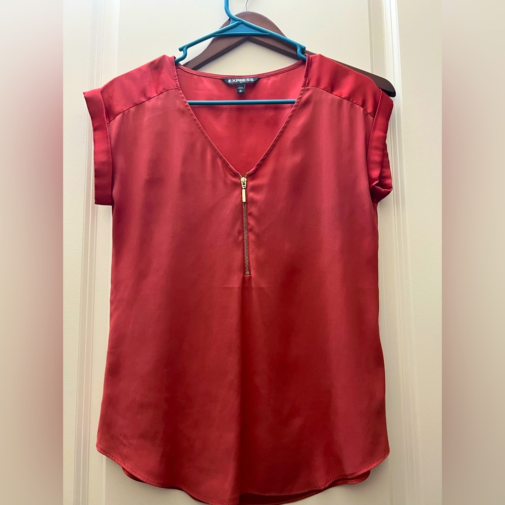 Express Women's Satin Red Blouse with Zipper